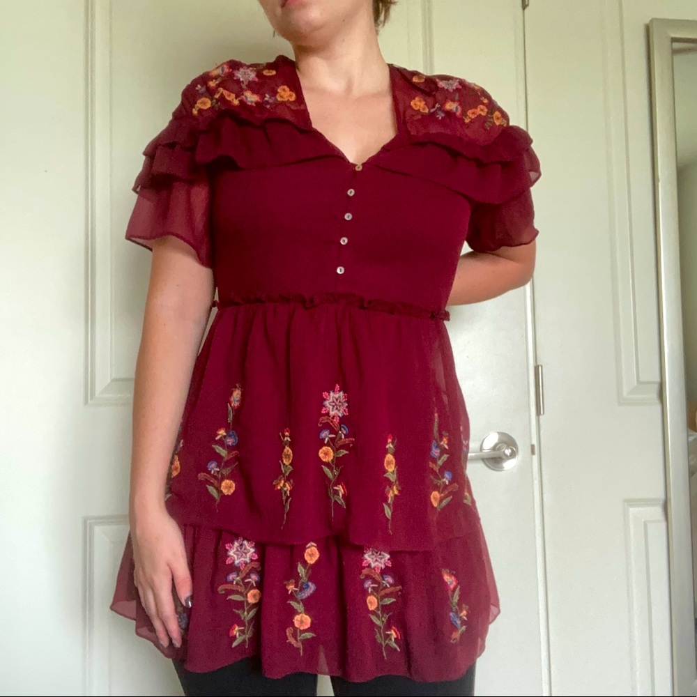 Zara flowy, ruffled tunic top